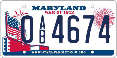 MD license plate 0AB4674