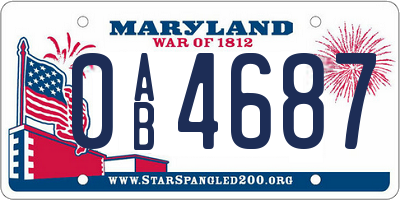 MD license plate 0AB4687