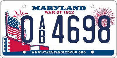 MD license plate 0AB4698