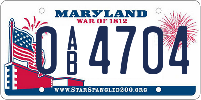 MD license plate 0AB4704