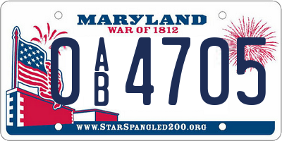MD license plate 0AB4705