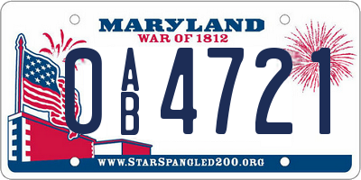 MD license plate 0AB4721