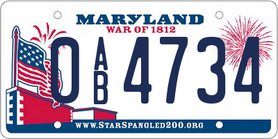 MD license plate 0AB4734