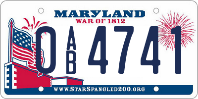 MD license plate 0AB4741