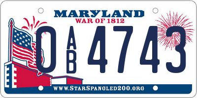 MD license plate 0AB4743