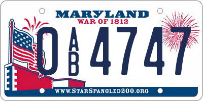 MD license plate 0AB4747