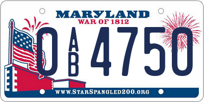 MD license plate 0AB4750