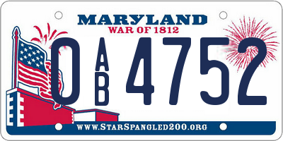 MD license plate 0AB4752