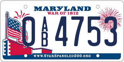 MD license plate 0AB4753