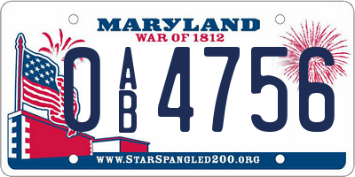 MD license plate 0AB4756