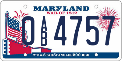 MD license plate 0AB4757
