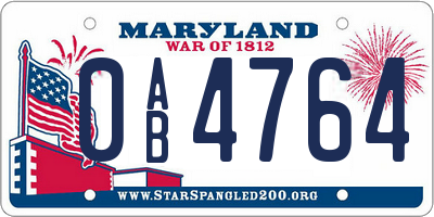 MD license plate 0AB4764