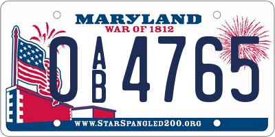 MD license plate 0AB4765