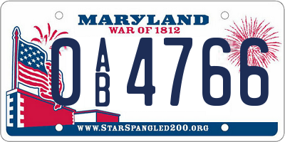 MD license plate 0AB4766