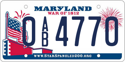 MD license plate 0AB4770