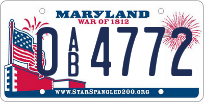 MD license plate 0AB4772