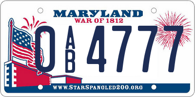 MD license plate 0AB4777