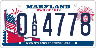 MD license plate 0AB4778