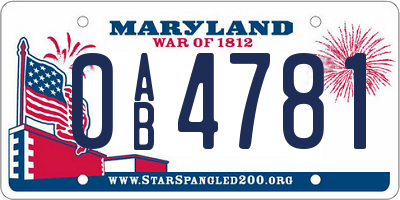 MD license plate 0AB4781