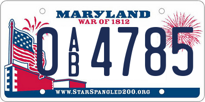 MD license plate 0AB4785