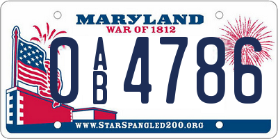MD license plate 0AB4786