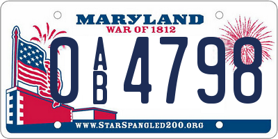 MD license plate 0AB4798