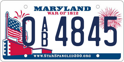 MD license plate 0AB4845