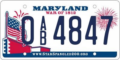 MD license plate 0AB4847