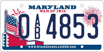 MD license plate 0AB4853