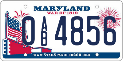 MD license plate 0AB4856