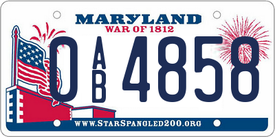 MD license plate 0AB4858