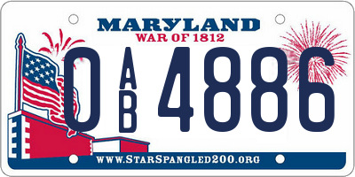 MD license plate 0AB4886
