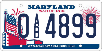 MD license plate 0AB4899