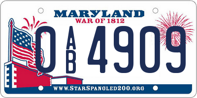 MD license plate 0AB4909