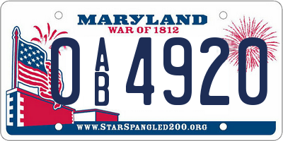 MD license plate 0AB4920