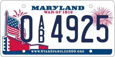 MD license plate 0AB4925