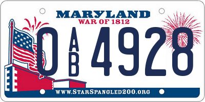 MD license plate 0AB4928