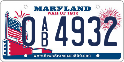 MD license plate 0AB4932