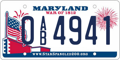 MD license plate 0AB4941