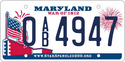 MD license plate 0AB4947