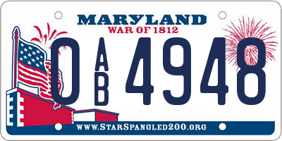 MD license plate 0AB4948