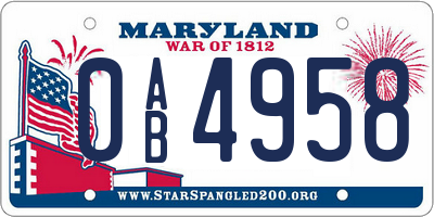 MD license plate 0AB4958
