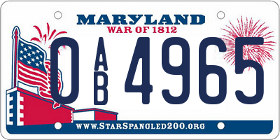 MD license plate 0AB4965