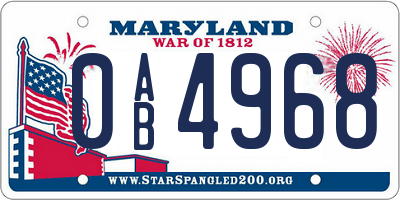 MD license plate 0AB4968