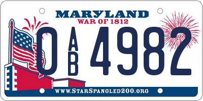 MD license plate 0AB4982