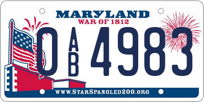 MD license plate 0AB4983
