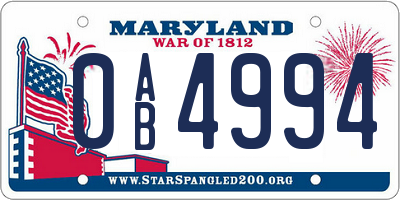 MD license plate 0AB4994