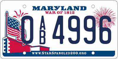 MD license plate 0AB4996