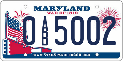 MD license plate 0AB5002