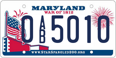 MD license plate 0AB5010